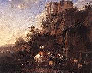 BERCHEM, Nicolaes Rocky Landscape with Antique Ruins oil painting on canvas